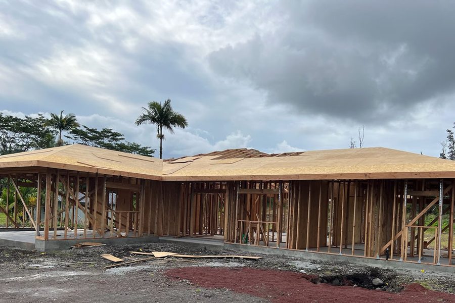 Hawaii residential framing under cloudy skies
