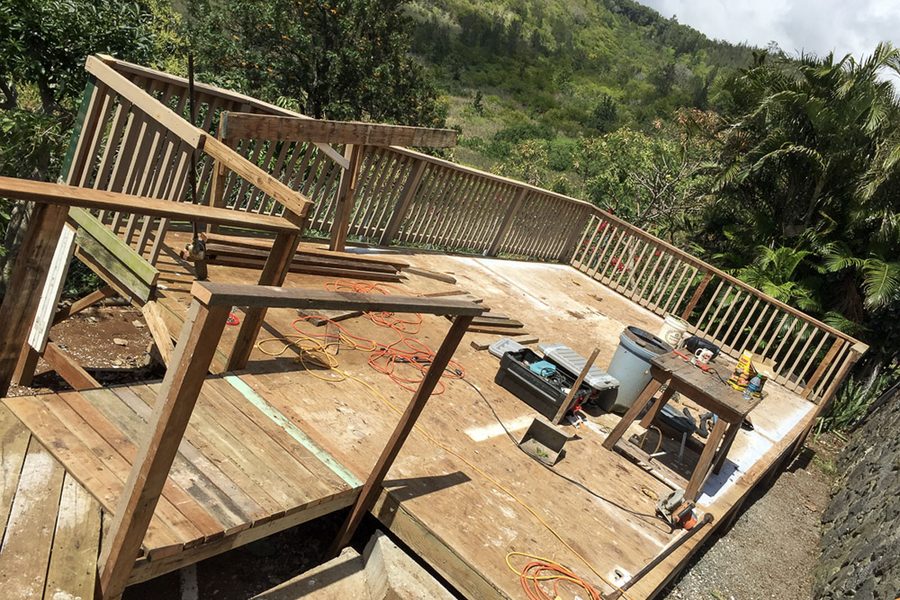 Deck renovation Hawaii lush greenery